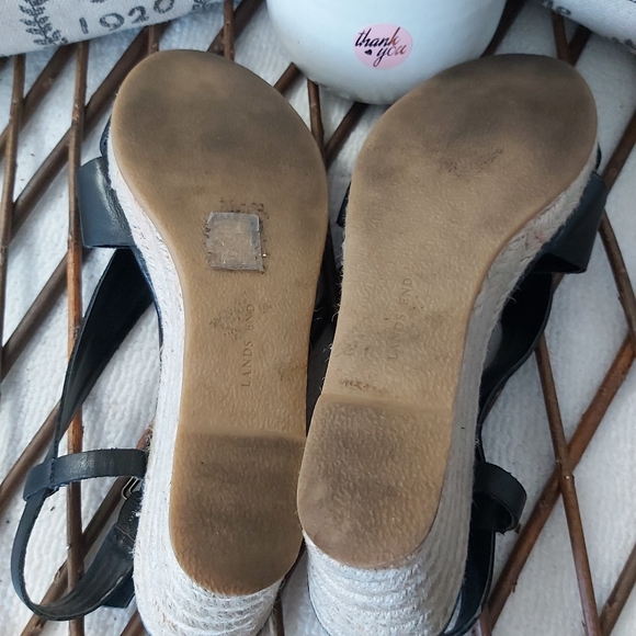 Lands' End leather espadrilles wedge sandals black strappy heels y2k - Picture 8 of 14